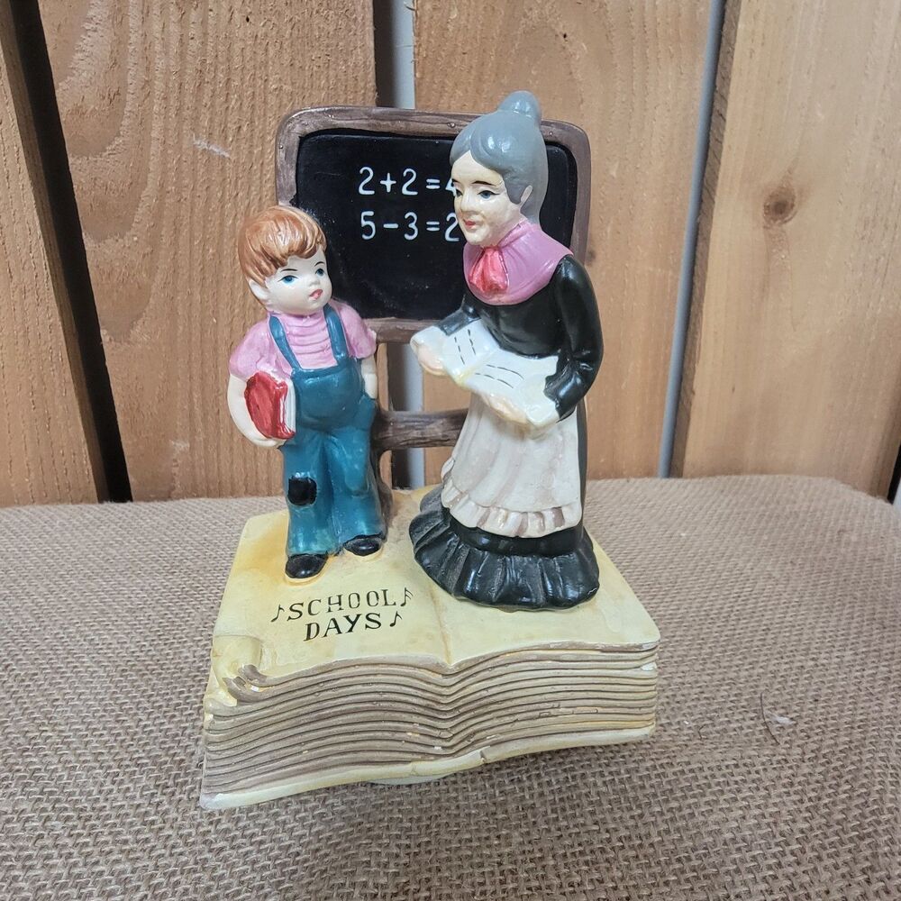 Vintage School Days Ceramic Music Box Albert E. Price Inc 1974 Made in Japan